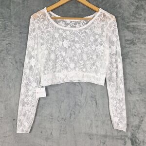 Womens‎ Top XL White Floral Sheer Lace Mesh Crop Coquette Fairy Romantic Stretch